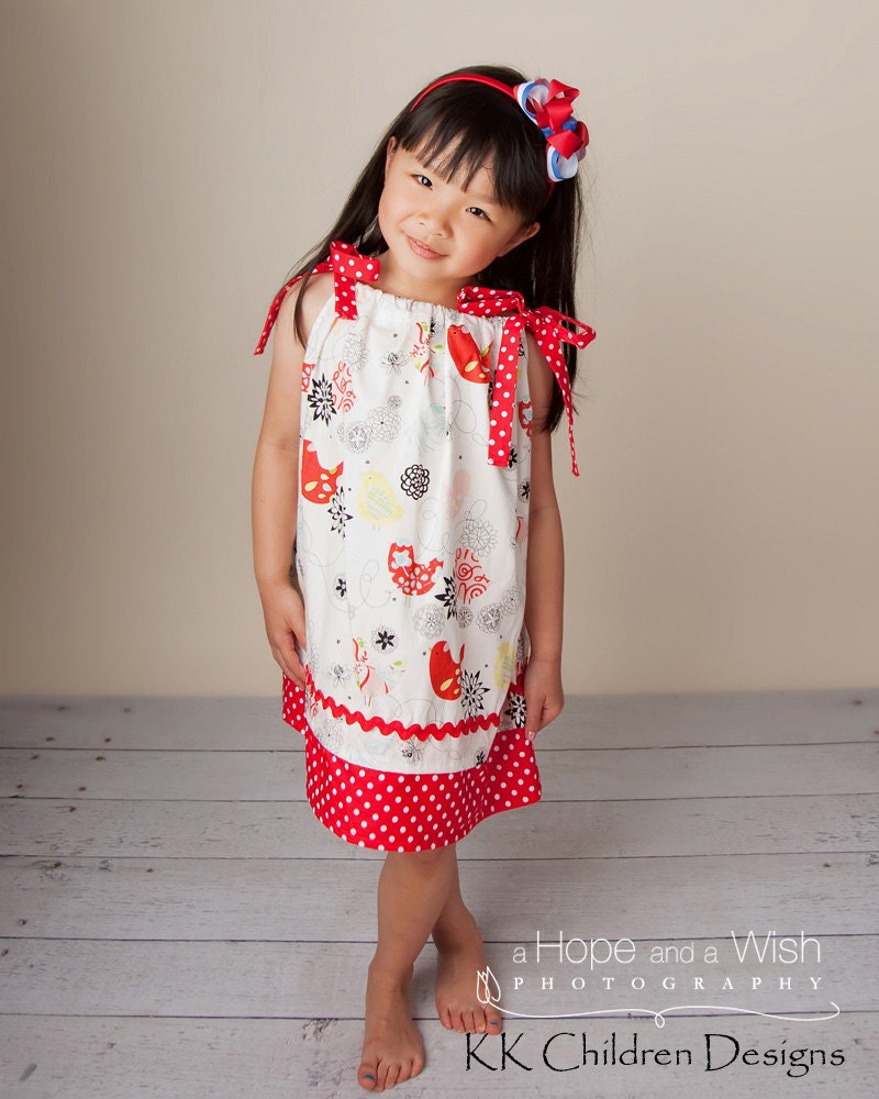 Pillowcase Dress - Starling Natural - Toddler Summer Clothing - 2 Layers Trim - Children Fashion  - Birds - Birthday Party - 12M to 6T