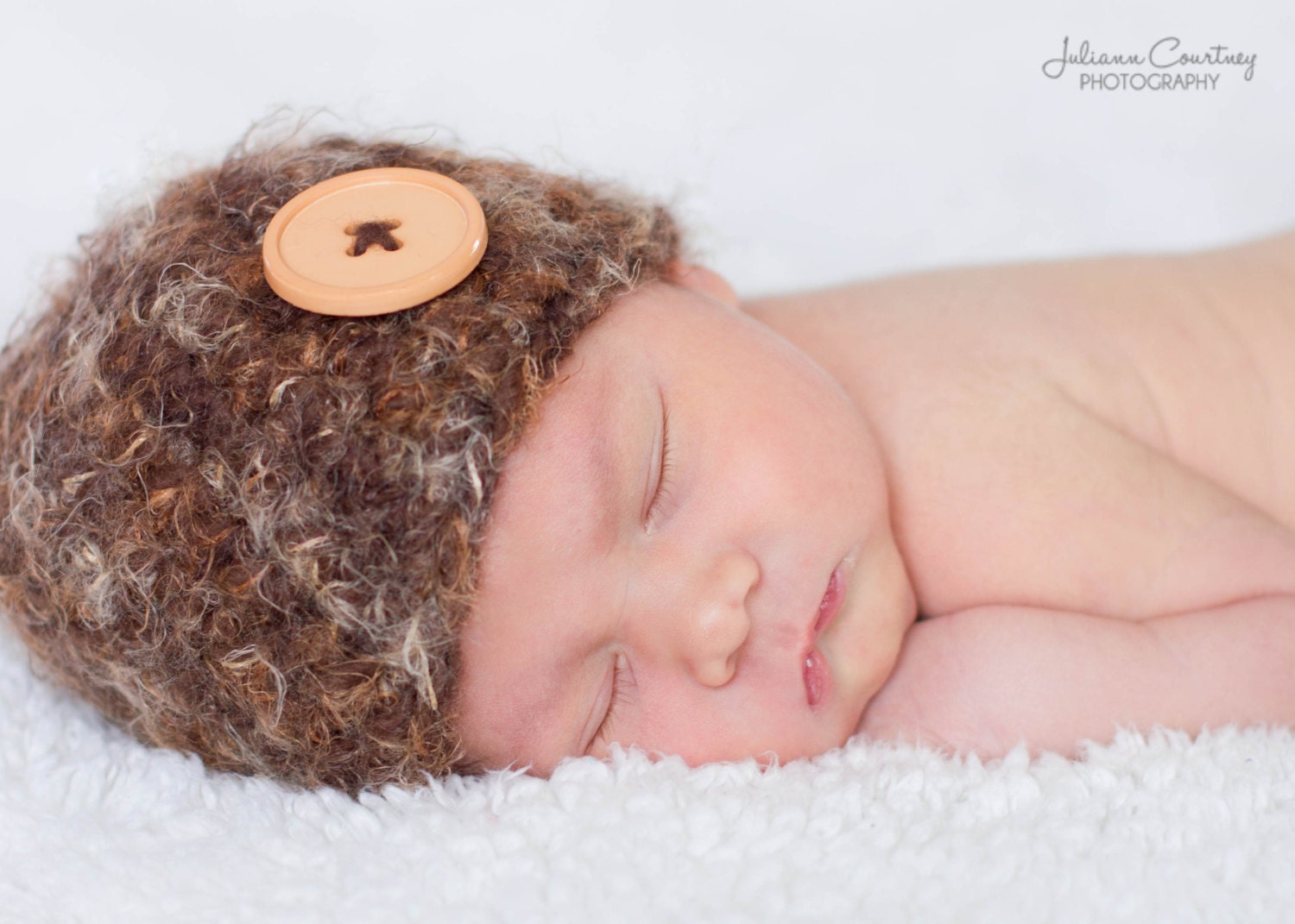 Newborn Boy Hat, Photo Prop, Beanie in Brown with a Big Button.