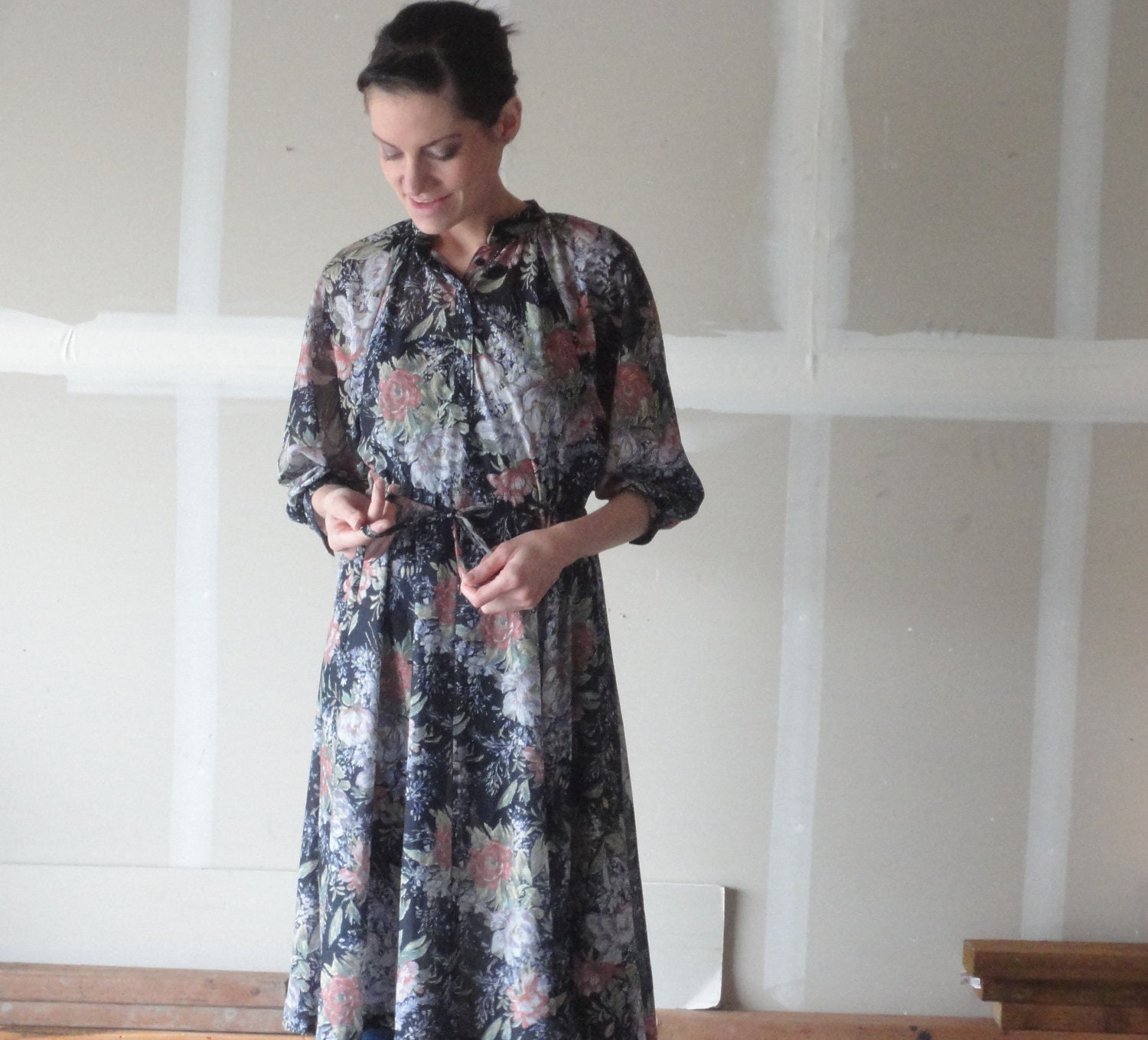 Vintage 1970s Dress, Vintage Sheer Dress, Floral Dresses For Women