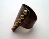 Asymmetrical organic ring natural copper  adjustable ring metalwork brass golden pebbles large ring statement ring. Free shipping