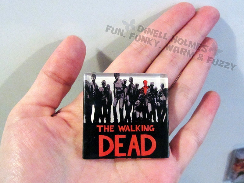 CLEARANCE SALE The Walking Dead Glass Tile Magnet X-Large Handmade Zombies Halloween