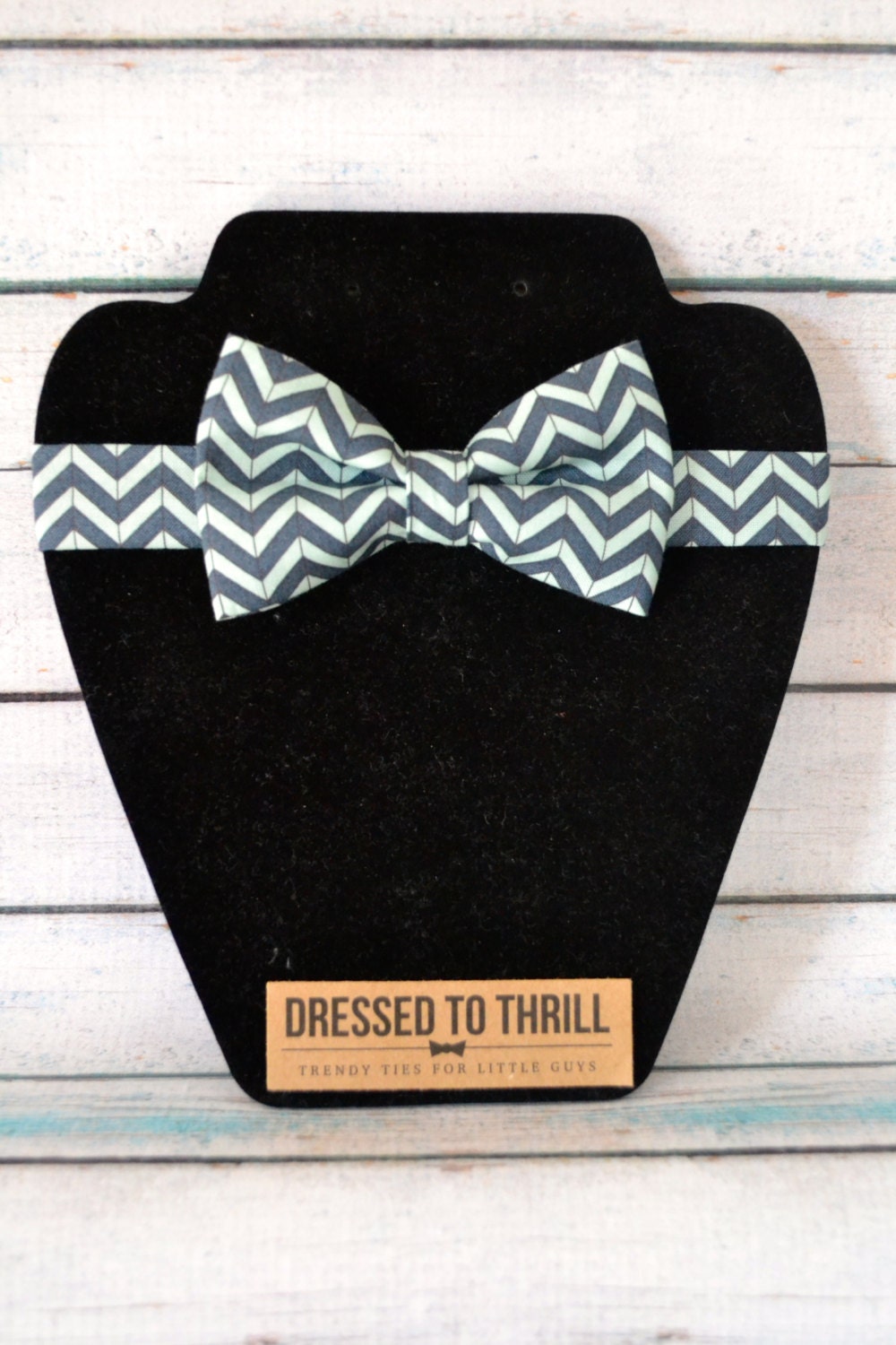 Navy Blue & Mint Chevron Adjustable Baby / Toddler / Child Bow Tie