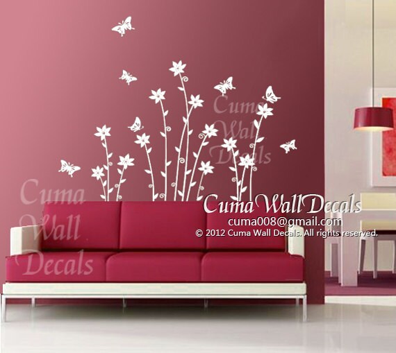 Vinyl wall decals white flowers vinyl wall sticker art by cuma