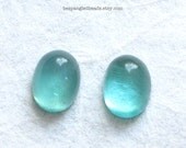 Matched Pair Aqua Blue -Green Smooth Oval Apatite Cabochons, 5x7 mm (set of 2) Genuine gemstone