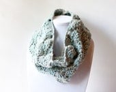 Crochet Circle Scarf in Gray and Blue -- READY TO SHIP--