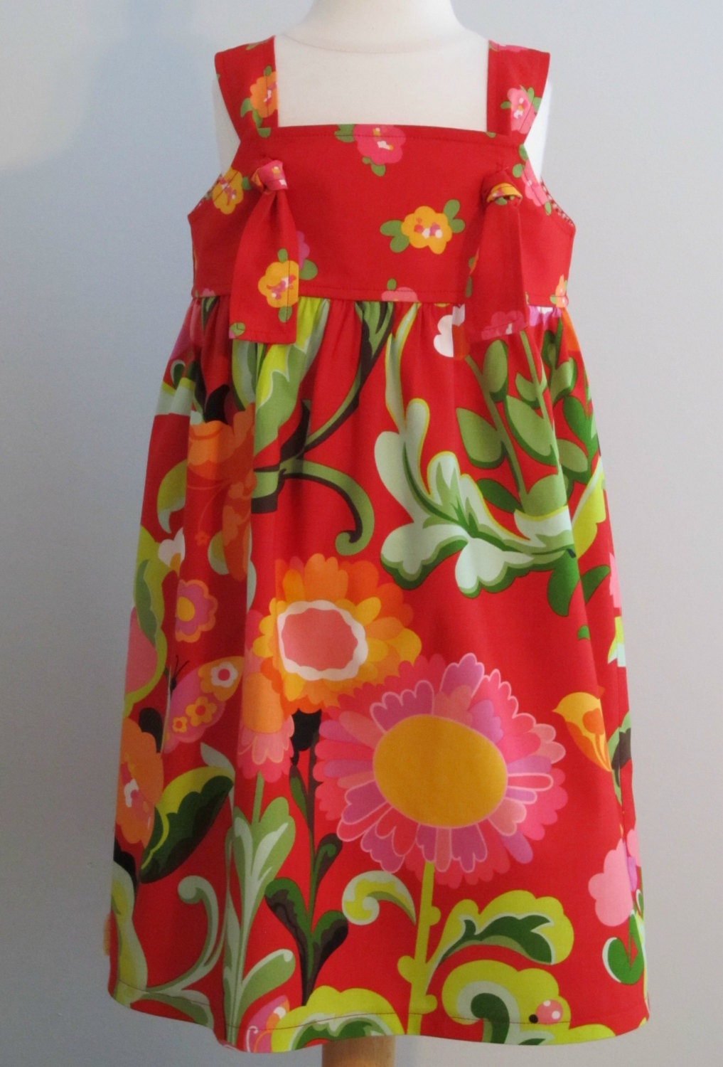 Girls knot dress sundress red size 3 3T / 4 4T ready to ship.
