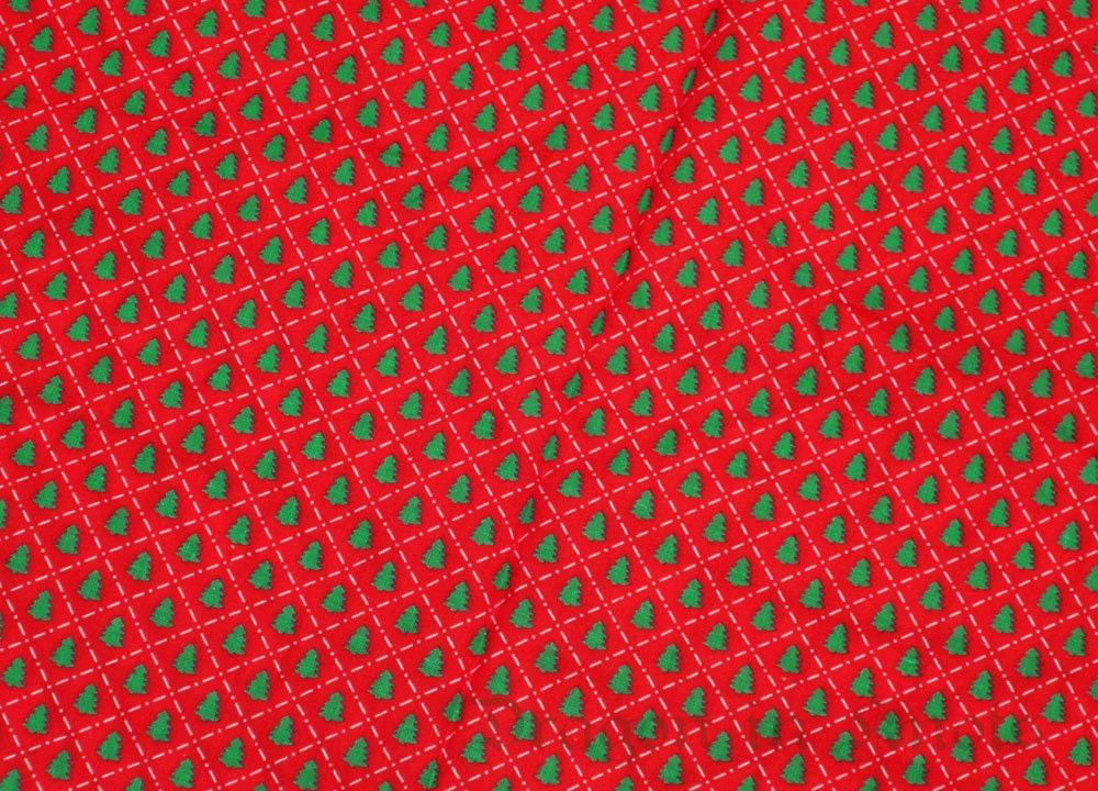 Red Cotton Fabric - Christmas Trees - red and green