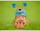 Baby Boy Girl Hat TURQUOISE MONSTER Newborn Baby Boy / Girl Crochet Hat More Colors Available 0-3 & 3- 6 months