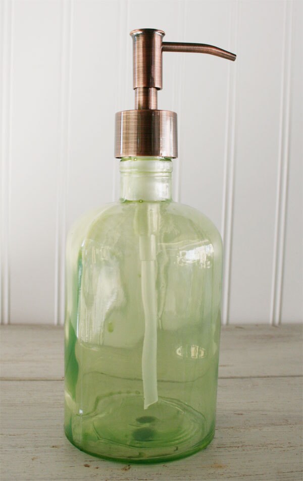 Recycled Glass Soap Dispenser Green Copper Rustic By Rail19 2856