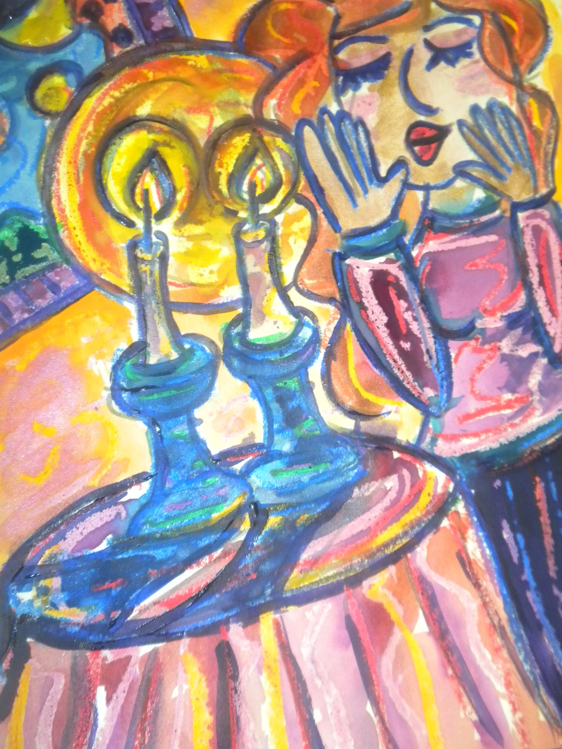 Lighting Shabbat Candles Painting By JulieWohlJudaica On Etsy