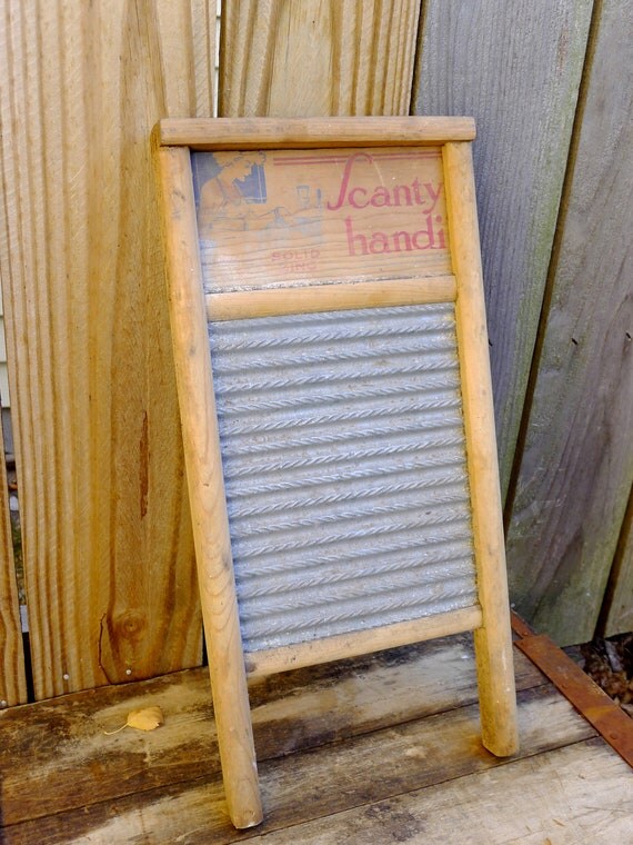 Vintage Washboard Zinc and Wood Scanty handi by SakerAndTing