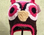 Hot Pink and Brown Childrens  Owl Hat
