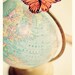 World Traveller 5x7 Fine Art Print Vintage Globe Butterfly School Blue Orange Pink Classroom Home Decor