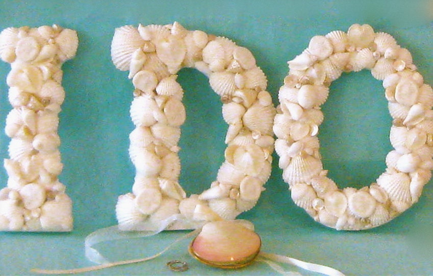 Beach Wedding Shell Letters - I DO - Natural White Shells - SeashellCollection