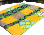 Funky Monkey Monkey Texture Brown, Blue print, and solid Yellow Minky Mini Blanket