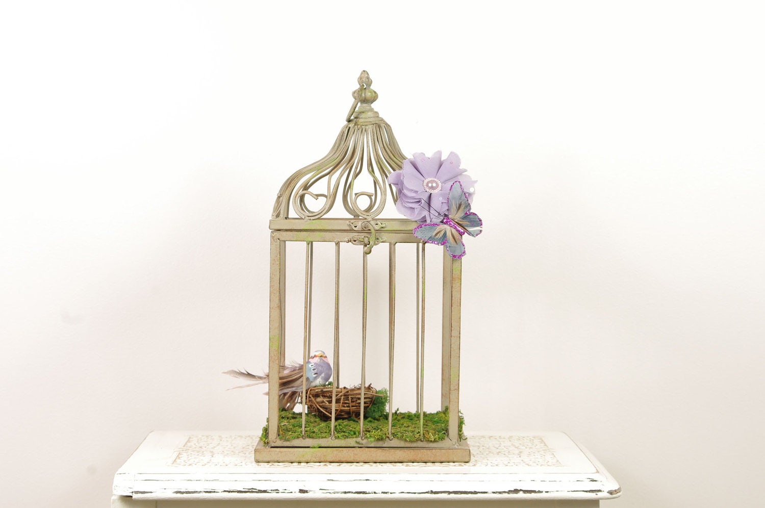 Large Metal Birdcage with Purple Details - Wedding Decor - Card Box