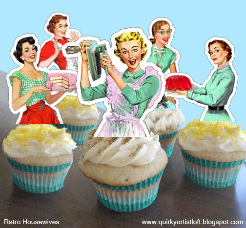 Retro Housewife Bridal Shower DIY Cupcake Toppers