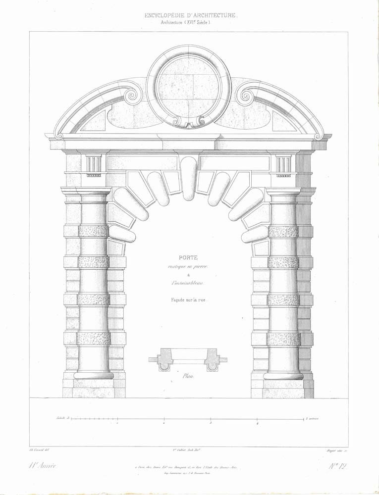 1861 Cobblestone Entrance Architectural Illustration Fontainebleau Palace France