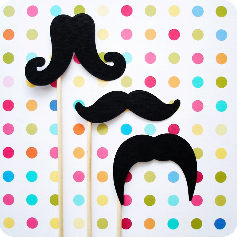 Mustache on a Stick Trio Photo Booth Props - Set of 12 Black Mustaches Il_170x135