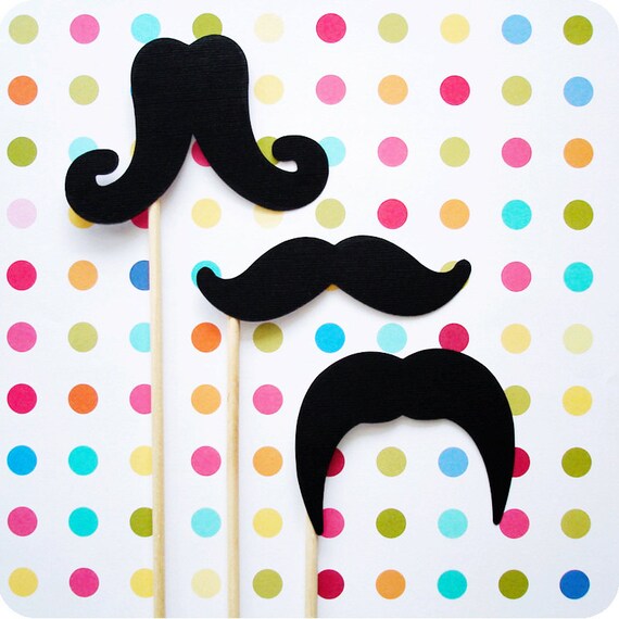 Mustache on a Stick Trio Photo Booth Props - Set of 12 Black Mustaches Il_570xn