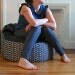 modern bean bag chair cover - made to order - black faux leather & grey mod circles