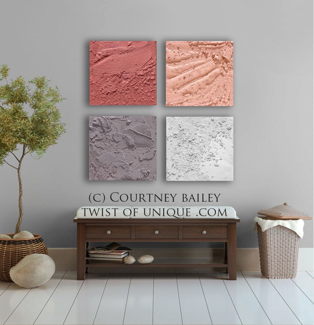Minimalist Modern paintings , 4 square CUSTOM abstract Wall Art, Home and office abstract painting, -Pink, Coral, White, Gray, Ivory