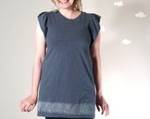 Custom tunic dress whimsical arrow lace print grey teal flirty cotton custom POINT OF LIGHT