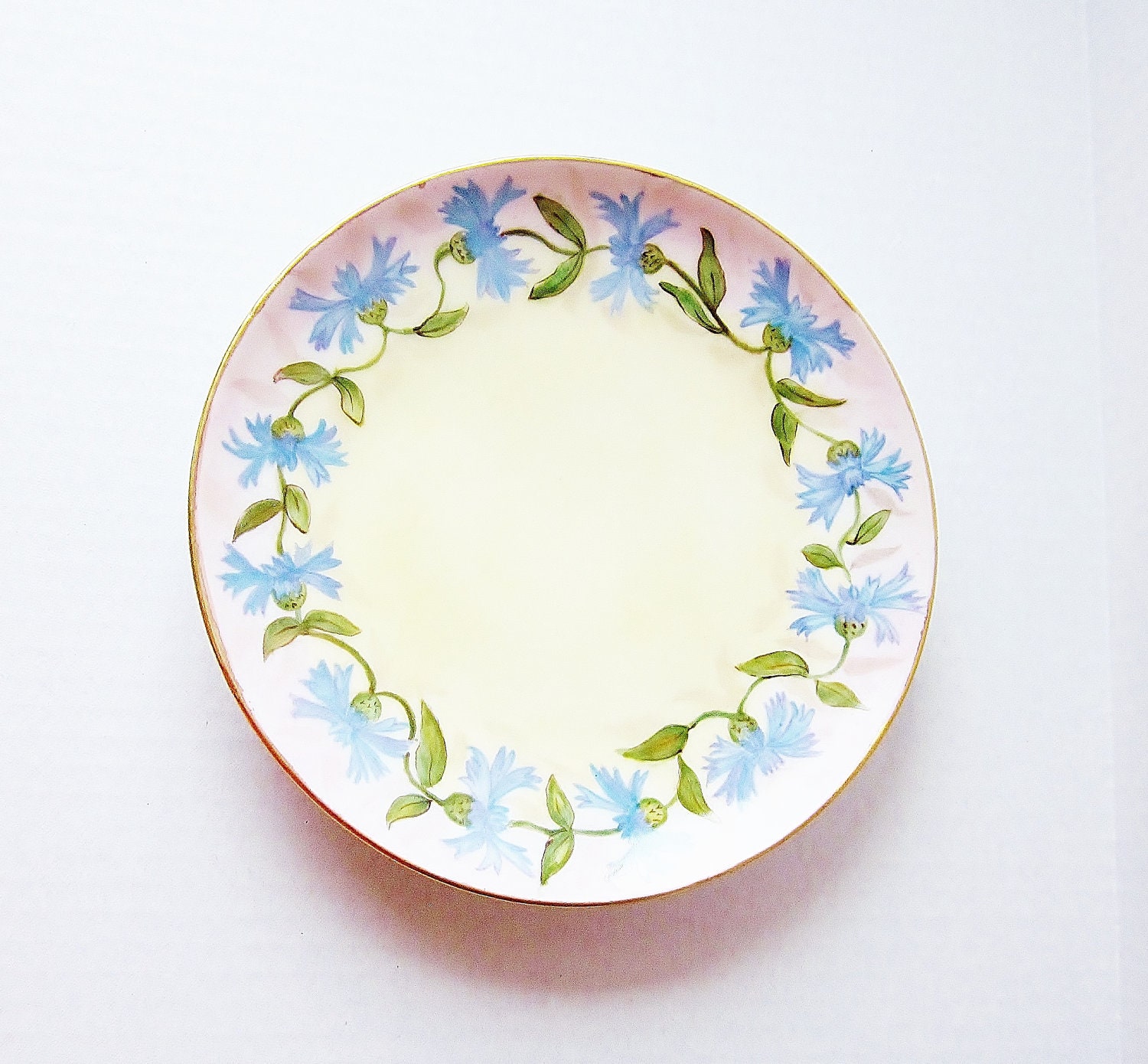 Bachelor's Buttons Cornflowers Austria Vintage Hand Painted Plate Shabby Chic Home Decor