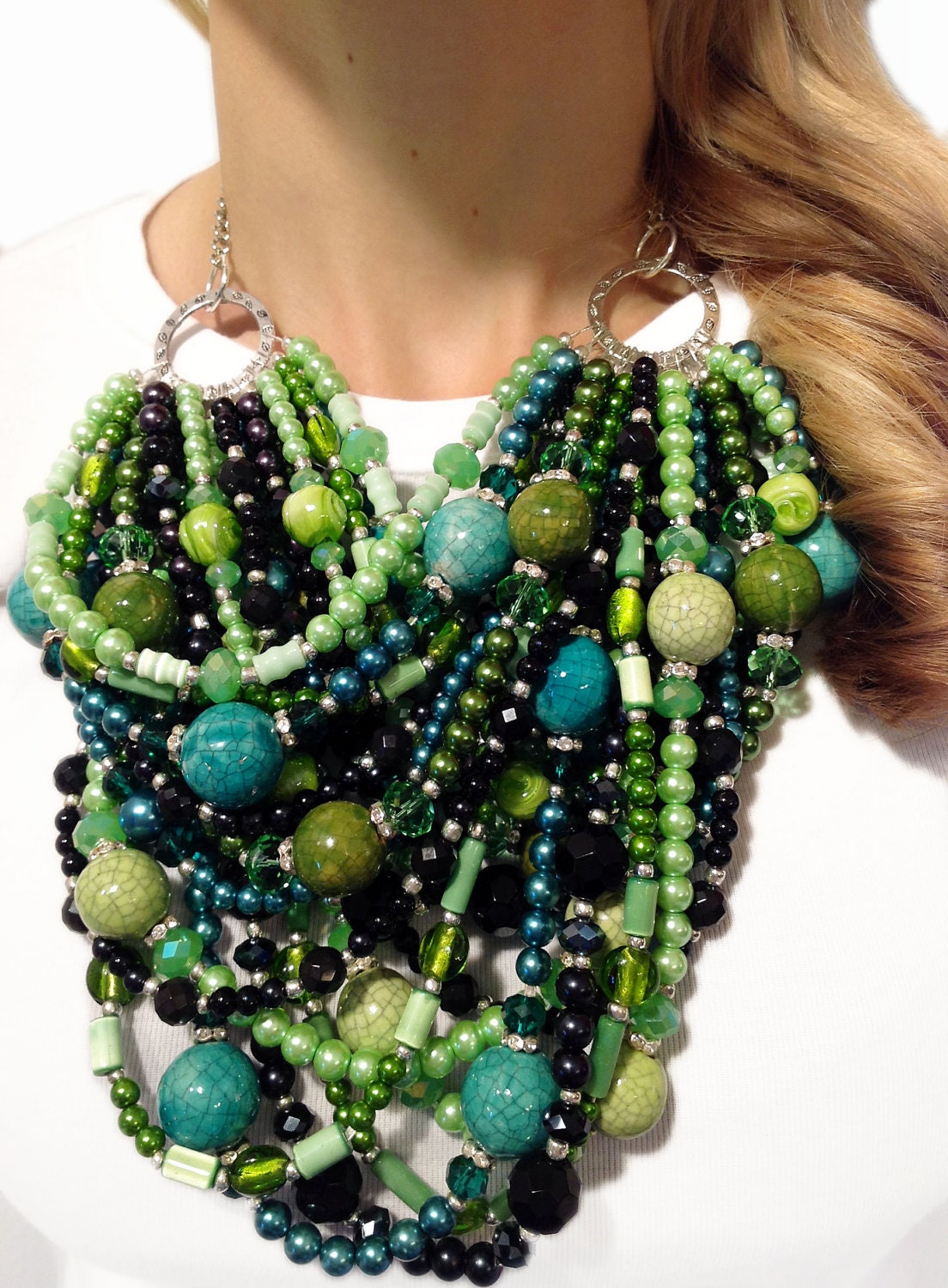 Super Statement Necklace Lime Green Teal By Jewelrybyjessicat 1574