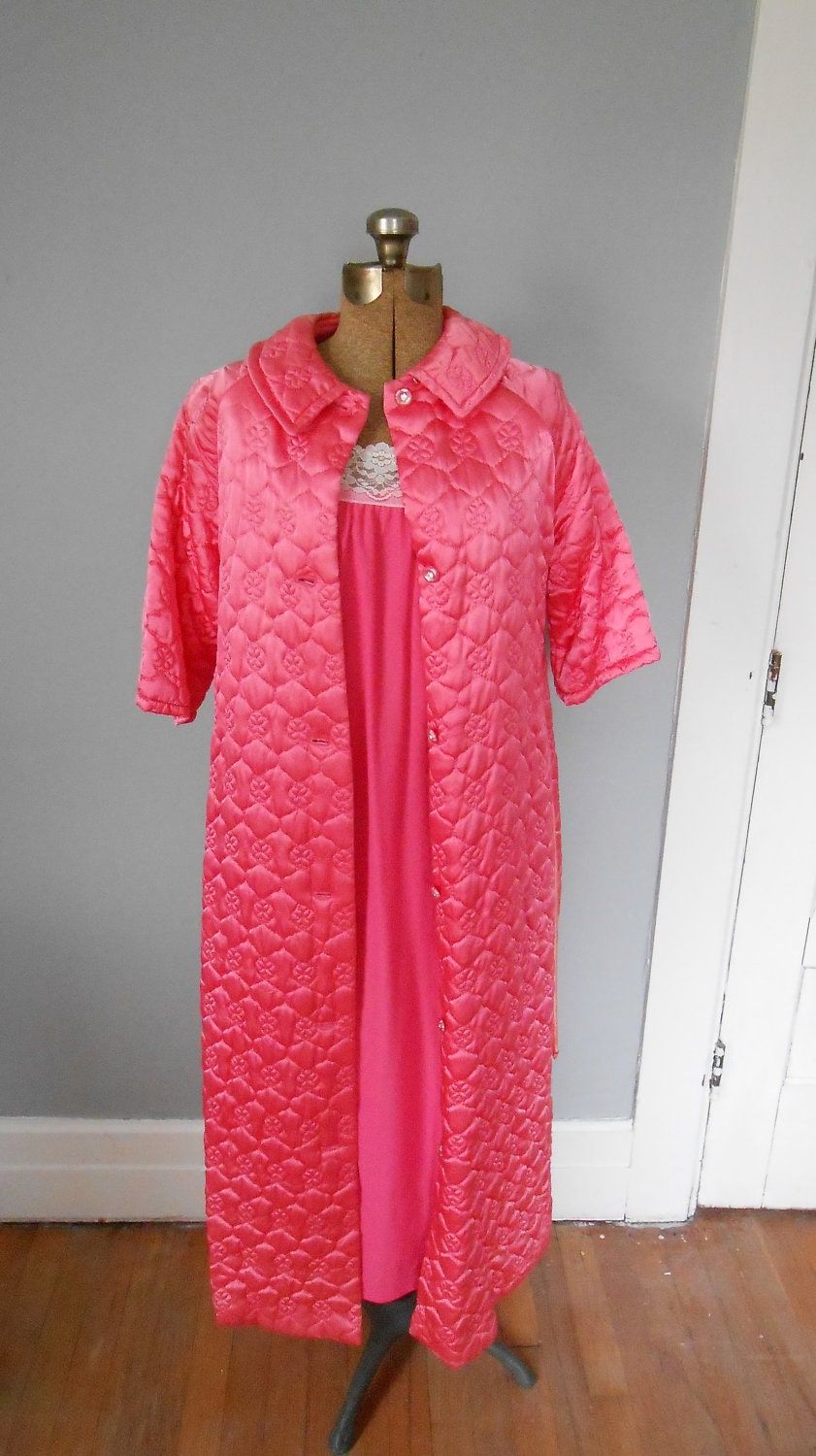 Quilted Satin Robe Set Flannel Lace Nightgown by MDMvintage