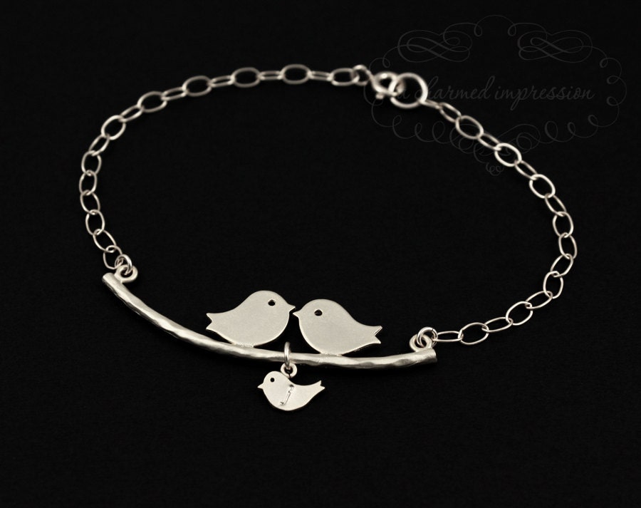 Personalized Mother Bracelet . Baby Bird Initial Charm Bracelet Sterling Silver . 1 Little Bird.Baby Shower Gift for Mom . OUR LITTLE FAMILY