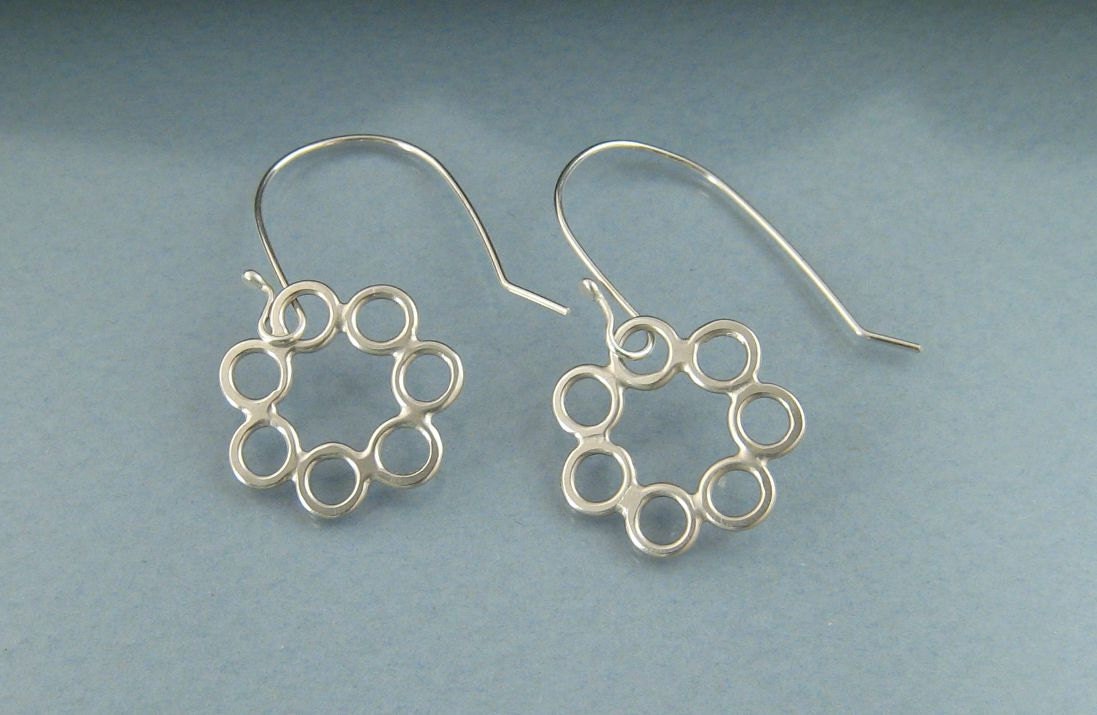 Feminine Sterling Silver Polka Dot dangle earrings, Unique handmade silver earrings