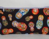Russian Nesting Matryoshka Dolls Padded Pencil Case --- Black