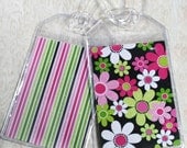 Vinyl Luggage Tags with Bright Flowers and Stripes Set of Two - women's travel accessory