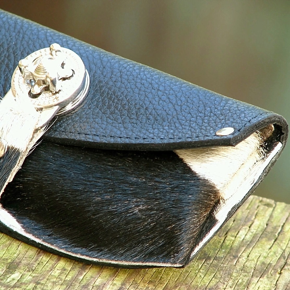 Women's Leather Wallet - Steampunk Cream and Black Hair-on with Silver Hardware