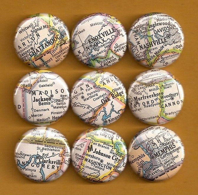 One Inch Magnet Set - Vintage Tennessee Map - One of a kind set