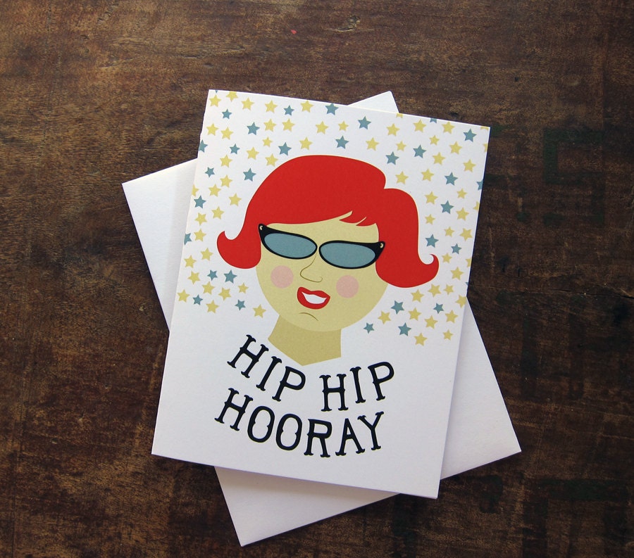 Hip Hip Hooray Lady in Glasses - Congratulations, Graduation Greeting Card