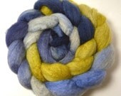 Handdyed Mixed BFL Wool / Tussah Silk Roving - Orlando - blue, navy, slate, gold