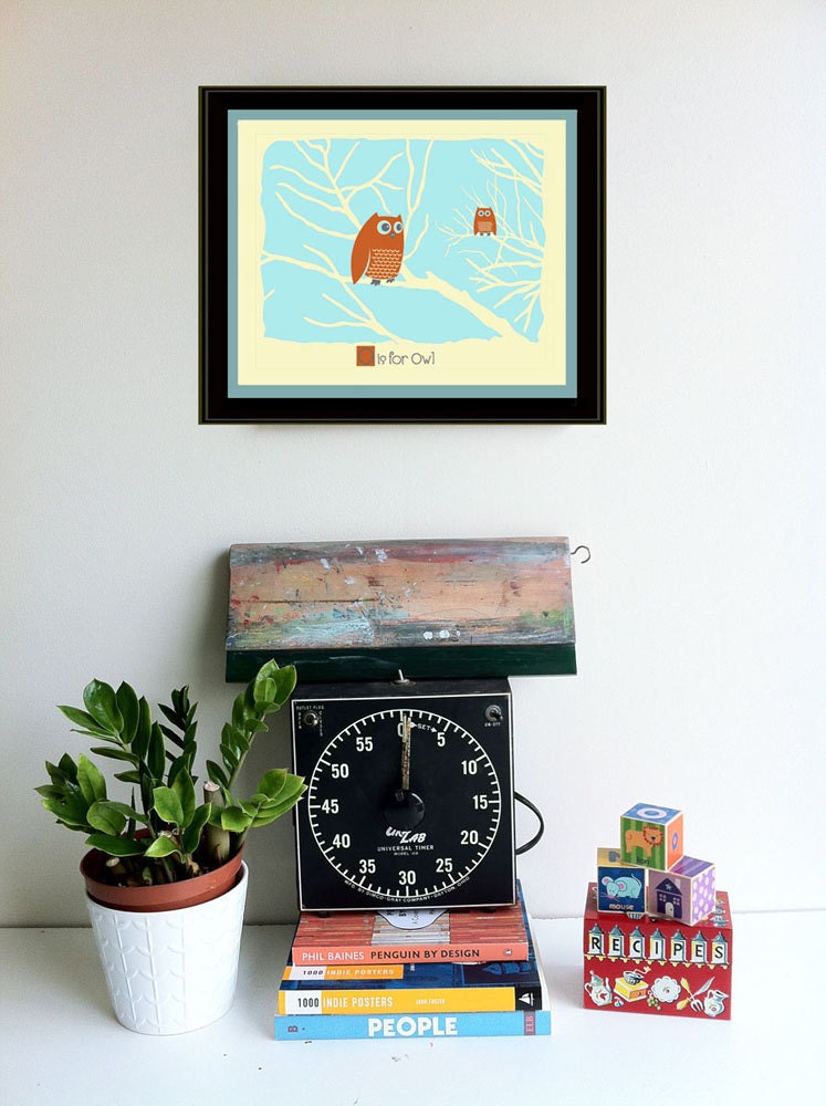 Nursery Screenprint - O is for Owl - Alphabet Print - Kids Wall Art Animal Alphabet art print