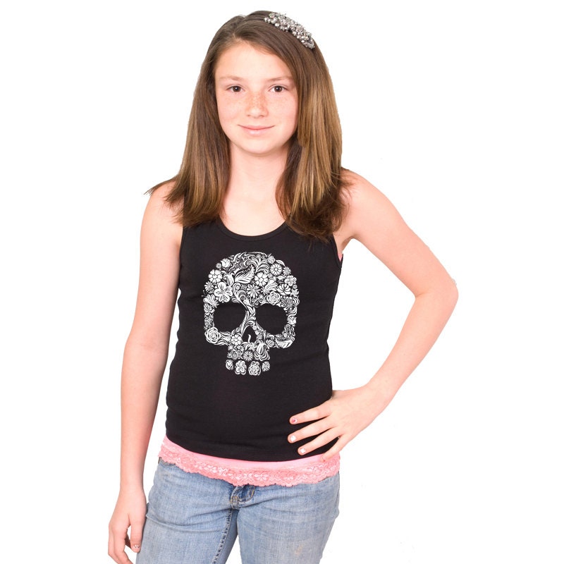 Floral Skull White Bella Youth Tank