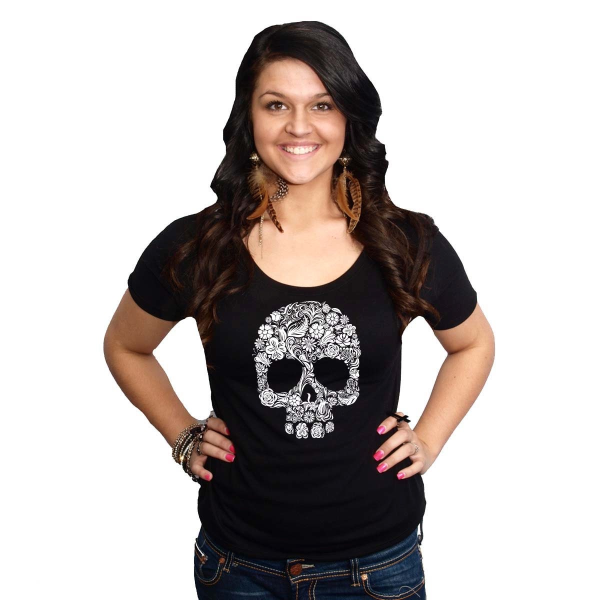 White Skull Bella Flowy Simple T-shirt