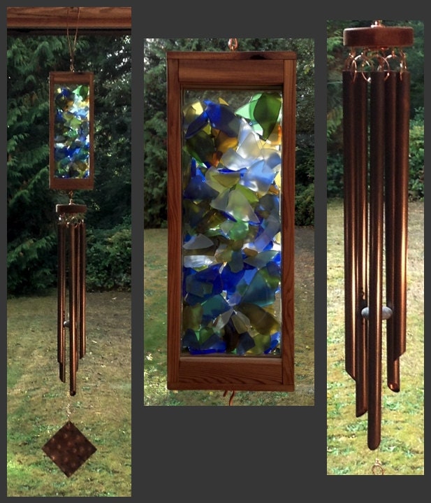 Wind Chime, Stained Glass, Beach Glass, Sea Glass, Copper, Suncatcher, Wind Chimes, Windchimes