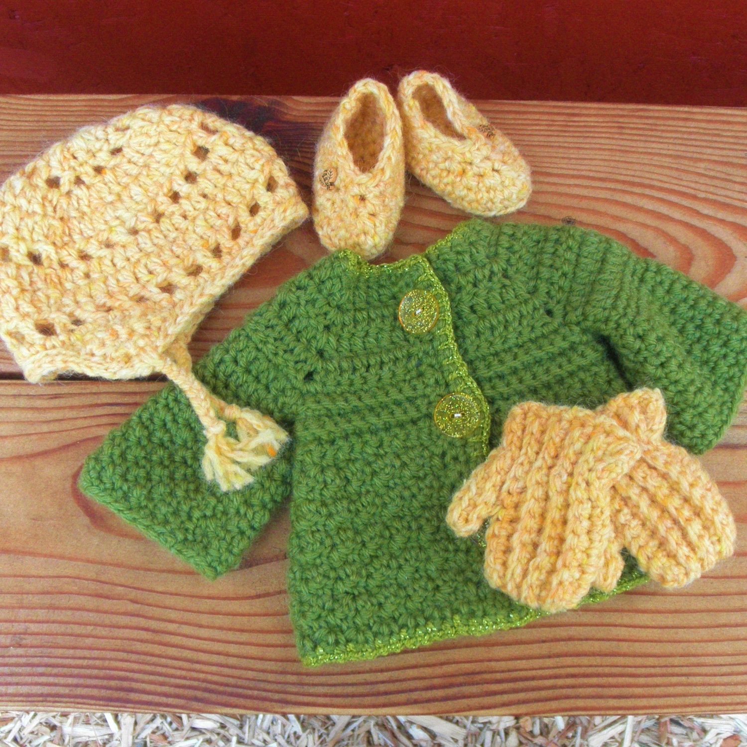 American Girl DOLL SWEATER SET in green and yellow wool
