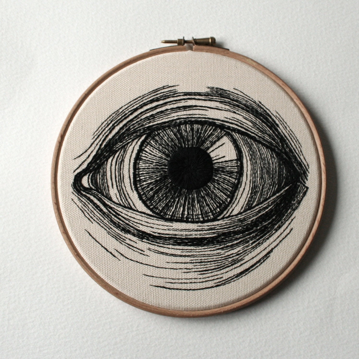 Eye Embroidery Hand Stitched Illustration Wall Plaque Hoop Art