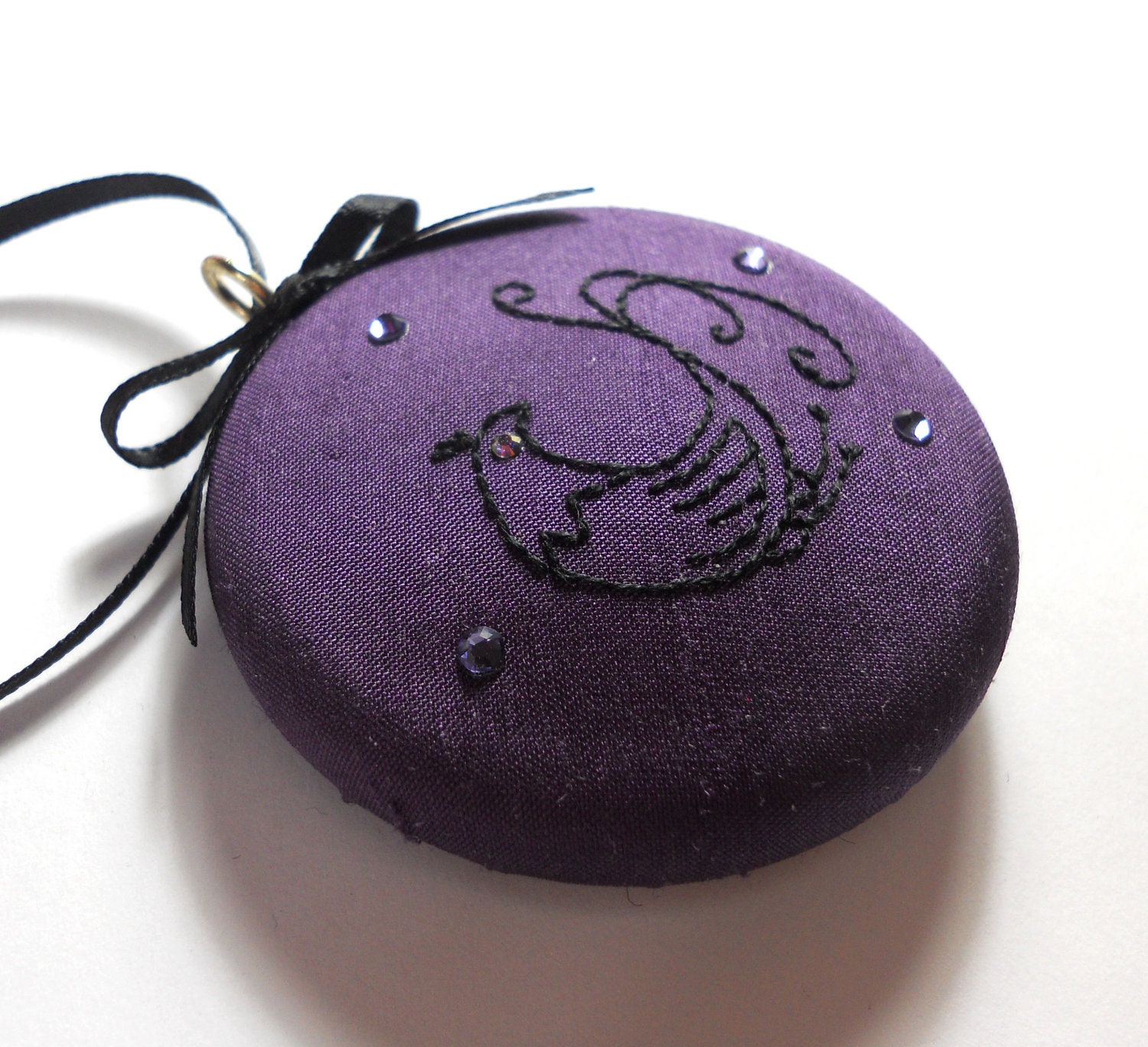 Deep Purple and Black Paradise Bird Crystal and Silk Christmas Tree Decoration Ornament Bauble