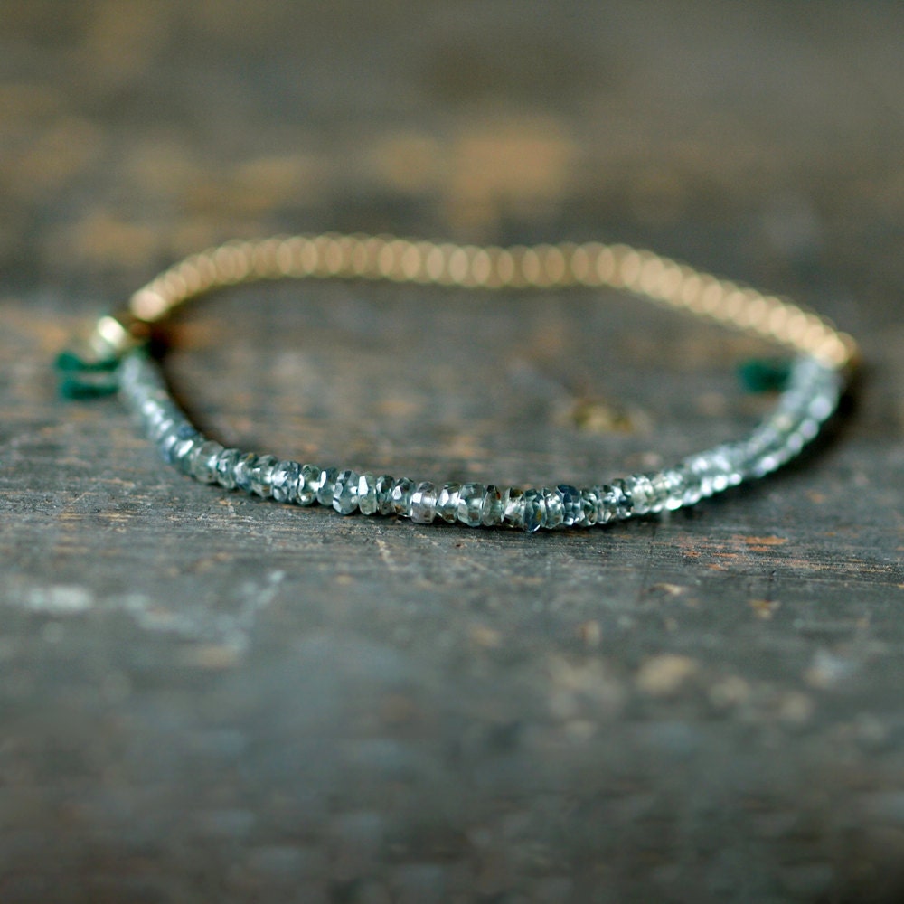 Green Sapphire Gemstone Bracelet Precious Gem Gold Chain Delicate Handmade Jewelry - ShopClementine