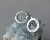 Sparkle Circle Earrings Brushed Sterling Silver Post Handmade Jewelry