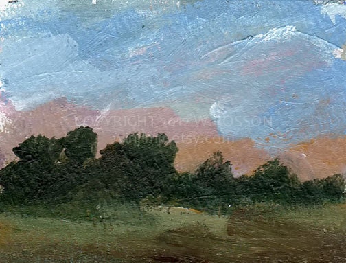 Sunset, Blue Sky, Trees,Landscape, Original Painting, ACEO, Winjimir, Fine Art, Impressionism, Art Card, collecting, gift