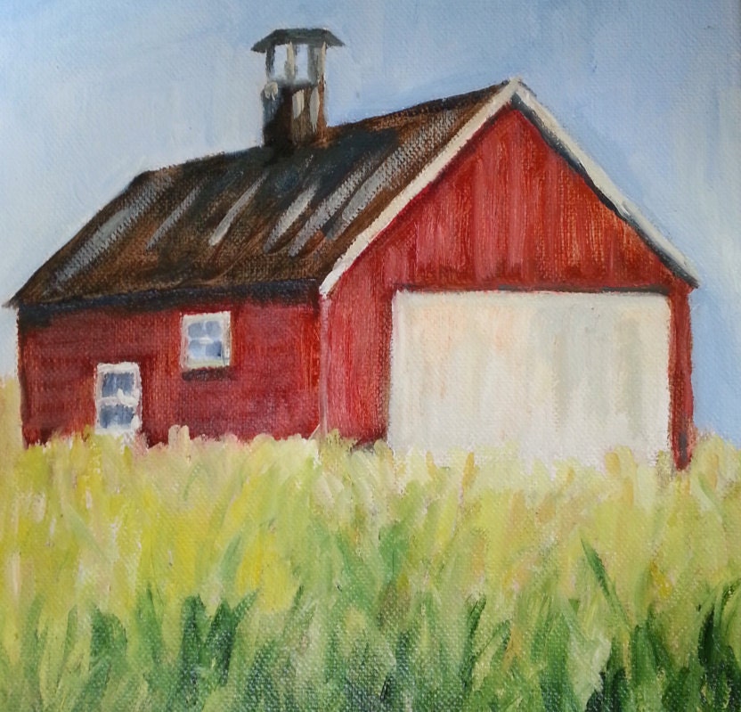 8x10 Print of Original Oil Painting Rustic Red Barn print Farmhouse Chic Rural Simple Country Wall Art