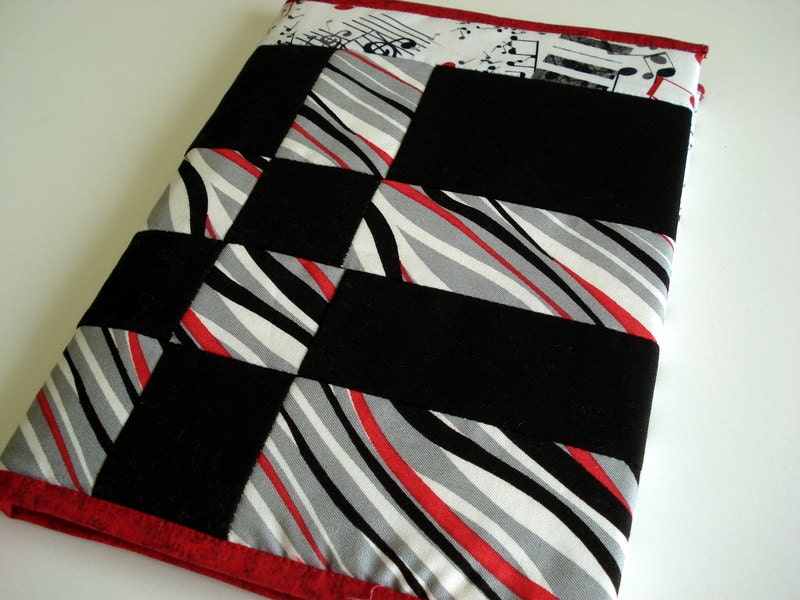 Quilted Fabric Journal Cover - Black and White and Red